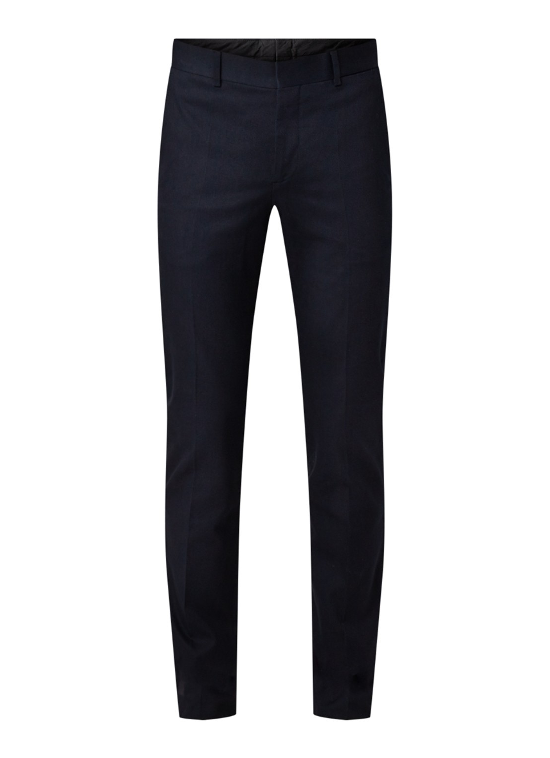Sandro Slim fit pantalon van katoen met persplooi - voorkant donkerblauw