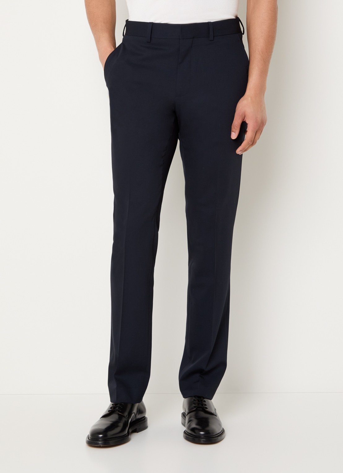Sandro Slim fit pantalon van scheerwol met steekzakken - detail 4 donkerblauw