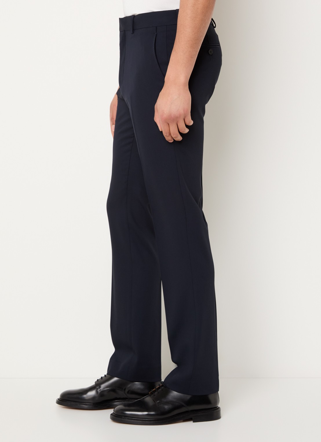 Sandro Slim fit pantalon van scheerwol met steekzakken - detail 5 donkerblauw