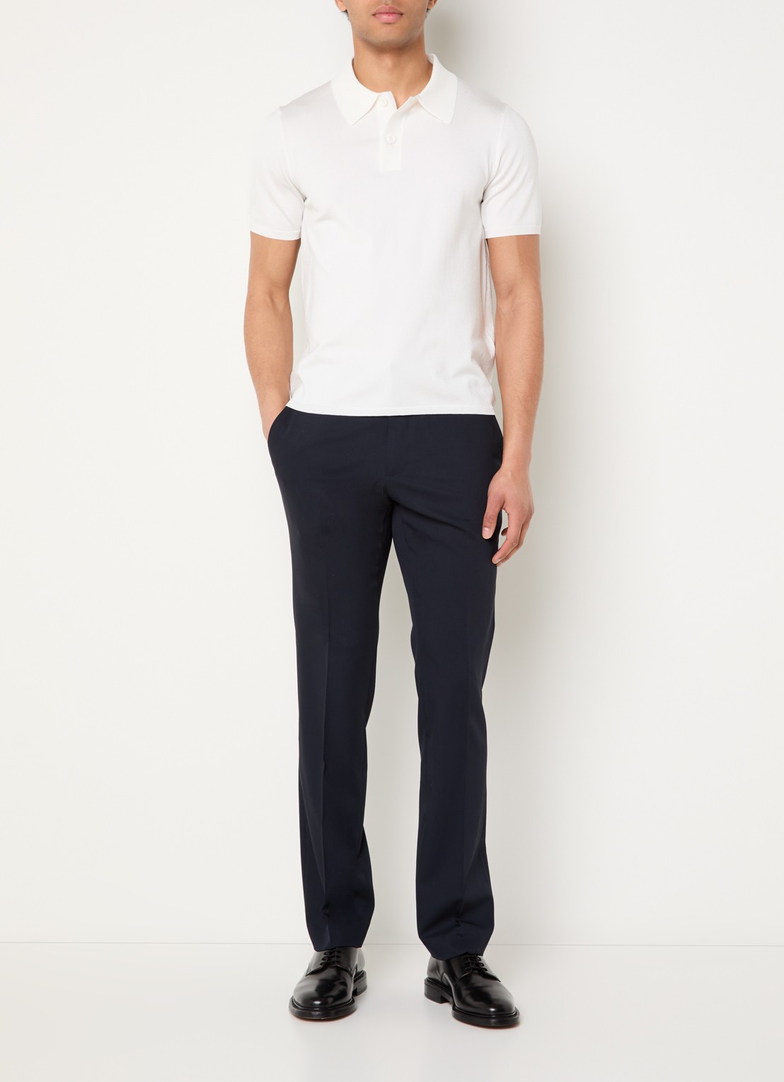 Sandro Slim fit pantalon van scheerwol met steekzakken - voorkant 2 donkerblauw