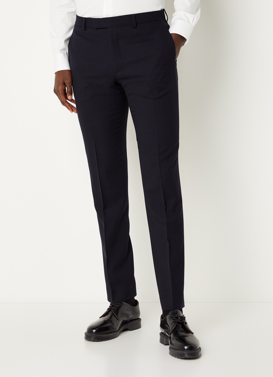 Sandro Slim fit pantalon van wol met persplooi - detail 4 donkerblauw