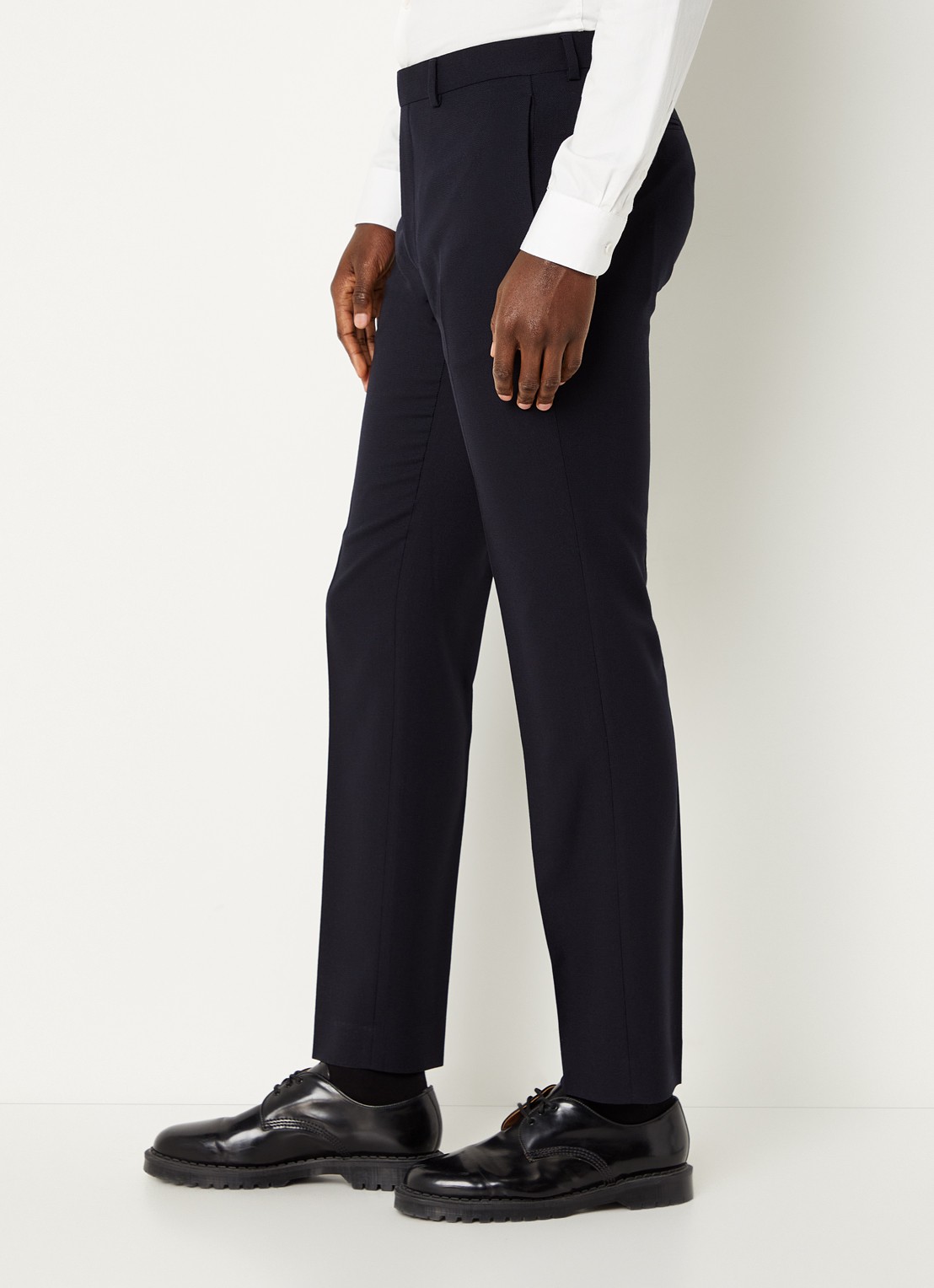 Sandro Slim fit pantalon van wol met persplooi - detail 5 donkerblauw