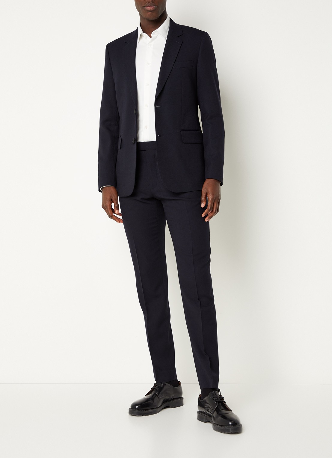 Sandro Slim fit pantalon van wol met persplooi - voorkant 2 donkerblauw