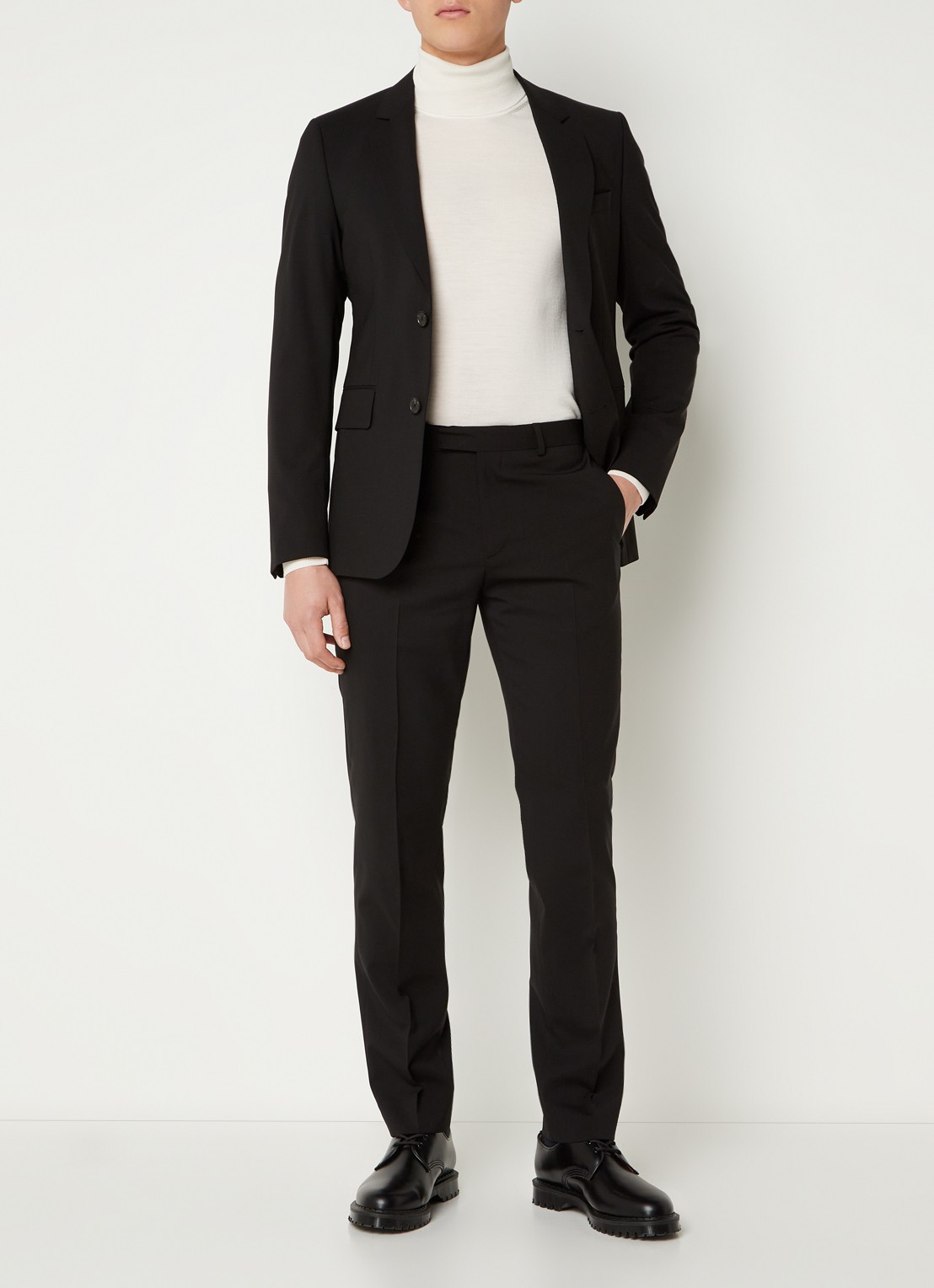 Sandro Slim fit pantalon van wol met steekzakken - voorkant 6 zwart
