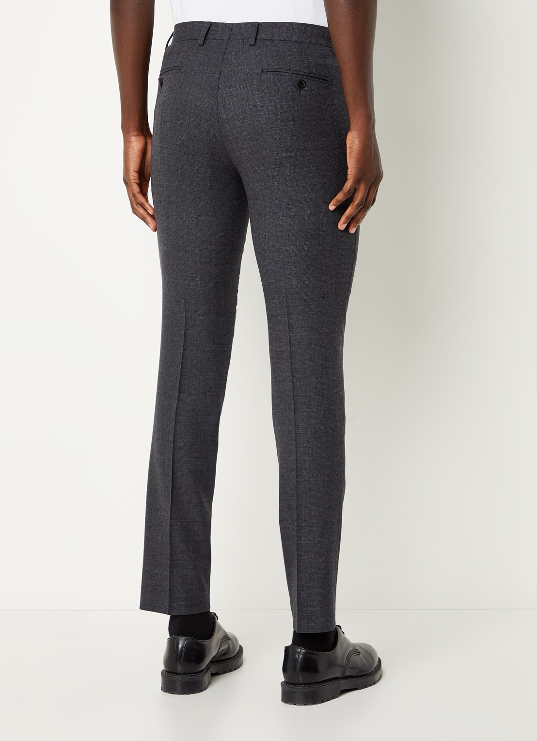 Sandro Slim fit pantalon van wol met stretch - achterkant 5 donkergrijs