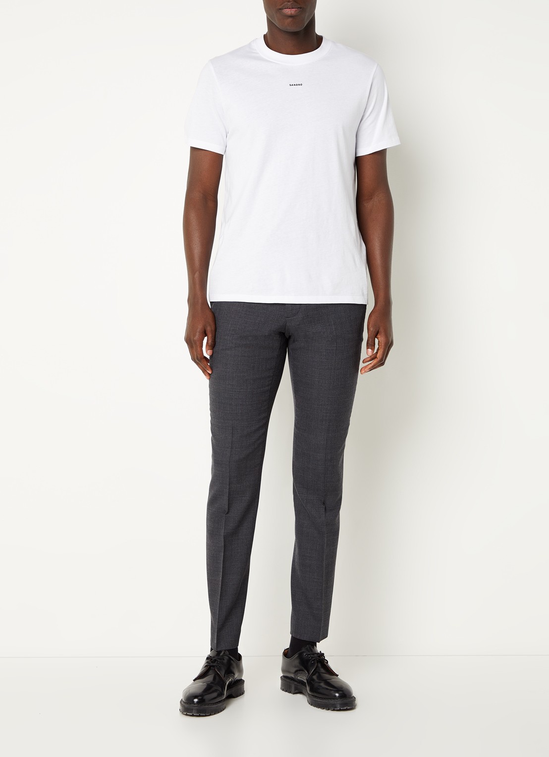 Sandro Slim fit pantalon van wol met stretch - voorkant 4 donkergrijs