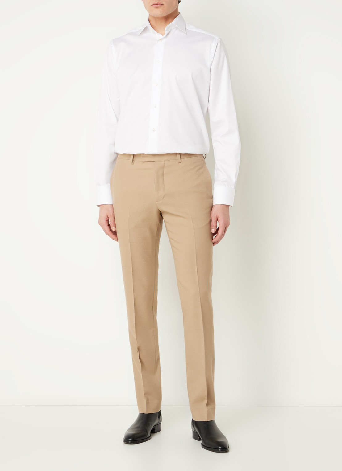Sandro Slim fit pantalon van wol - voorkant 2 donkerbeige
