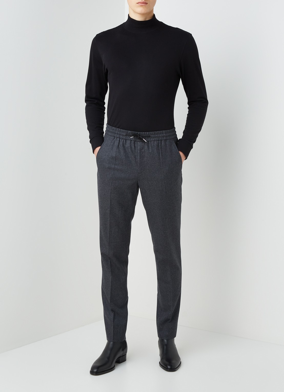 Sandro Slim fit pantalon van wolblend - voorkant 5 donkergrijs