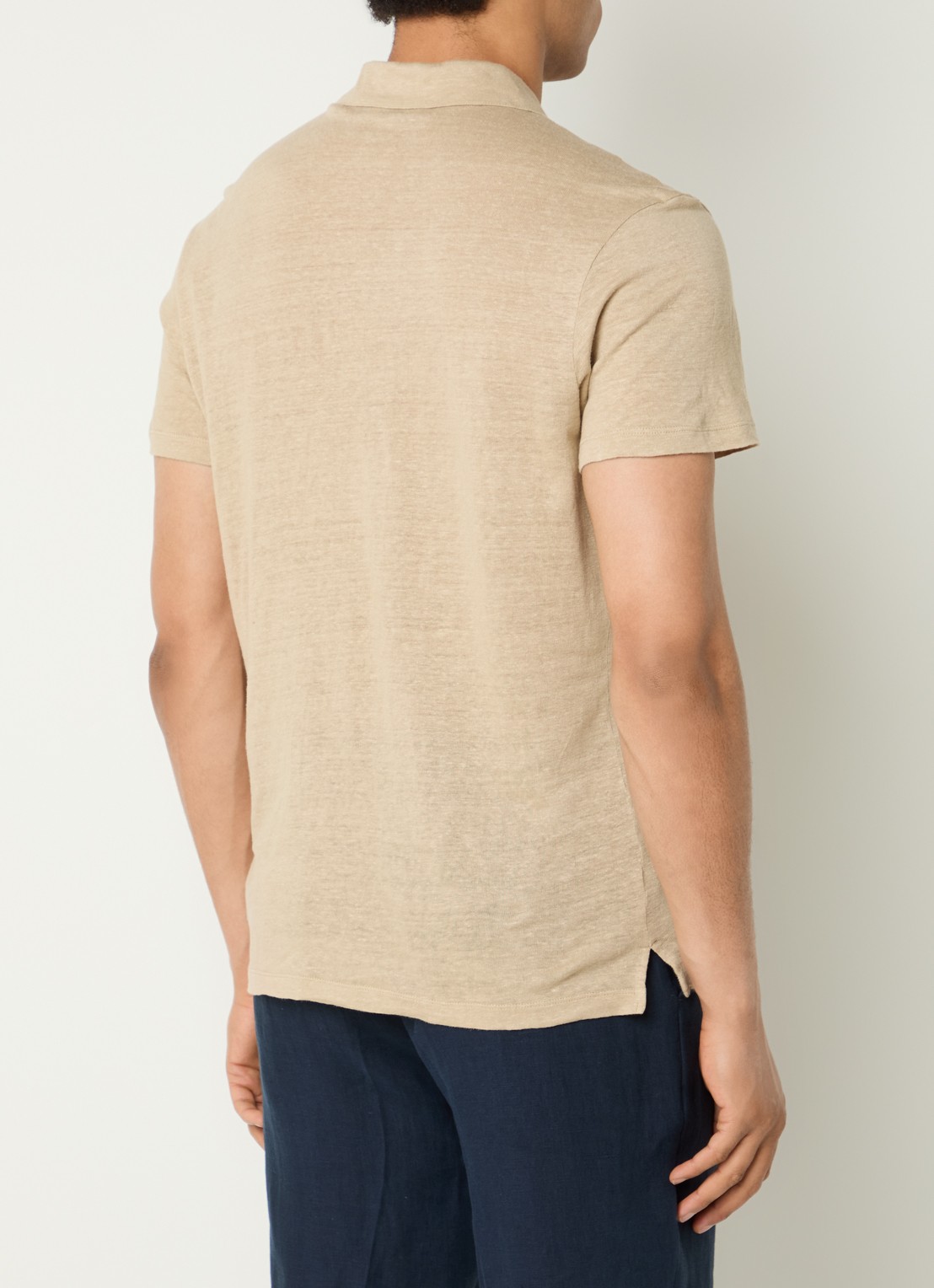 Sandro Slim fit polo van linnen  - achterkant beige