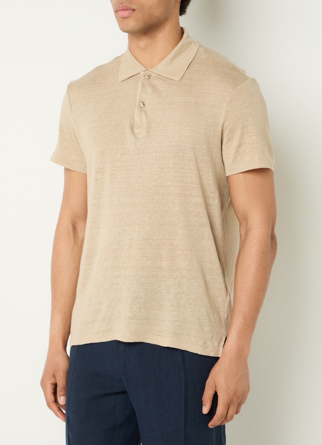 Sandro Slim fit polo van linnen  - detail 4 beige