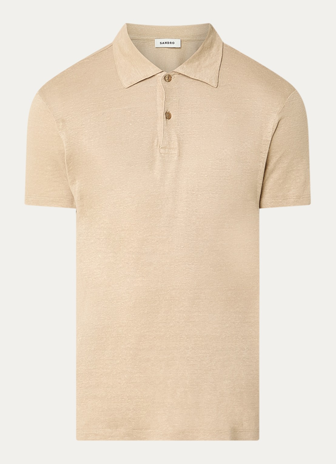 Sandro Slim fit polo van linnen  - voorkant 2 beige