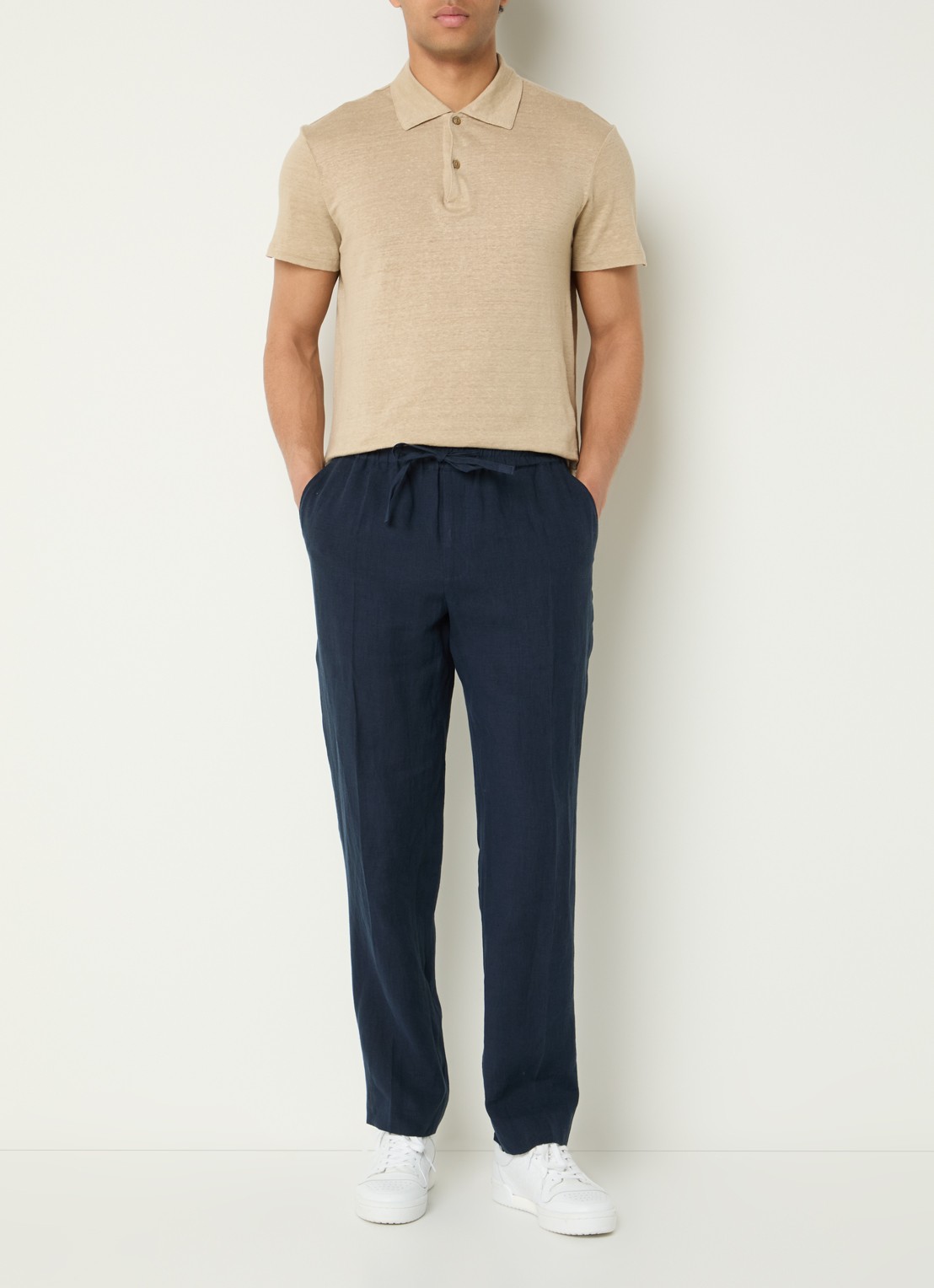 Sandro Slim fit polo van linnen  - voorkant 3 beige