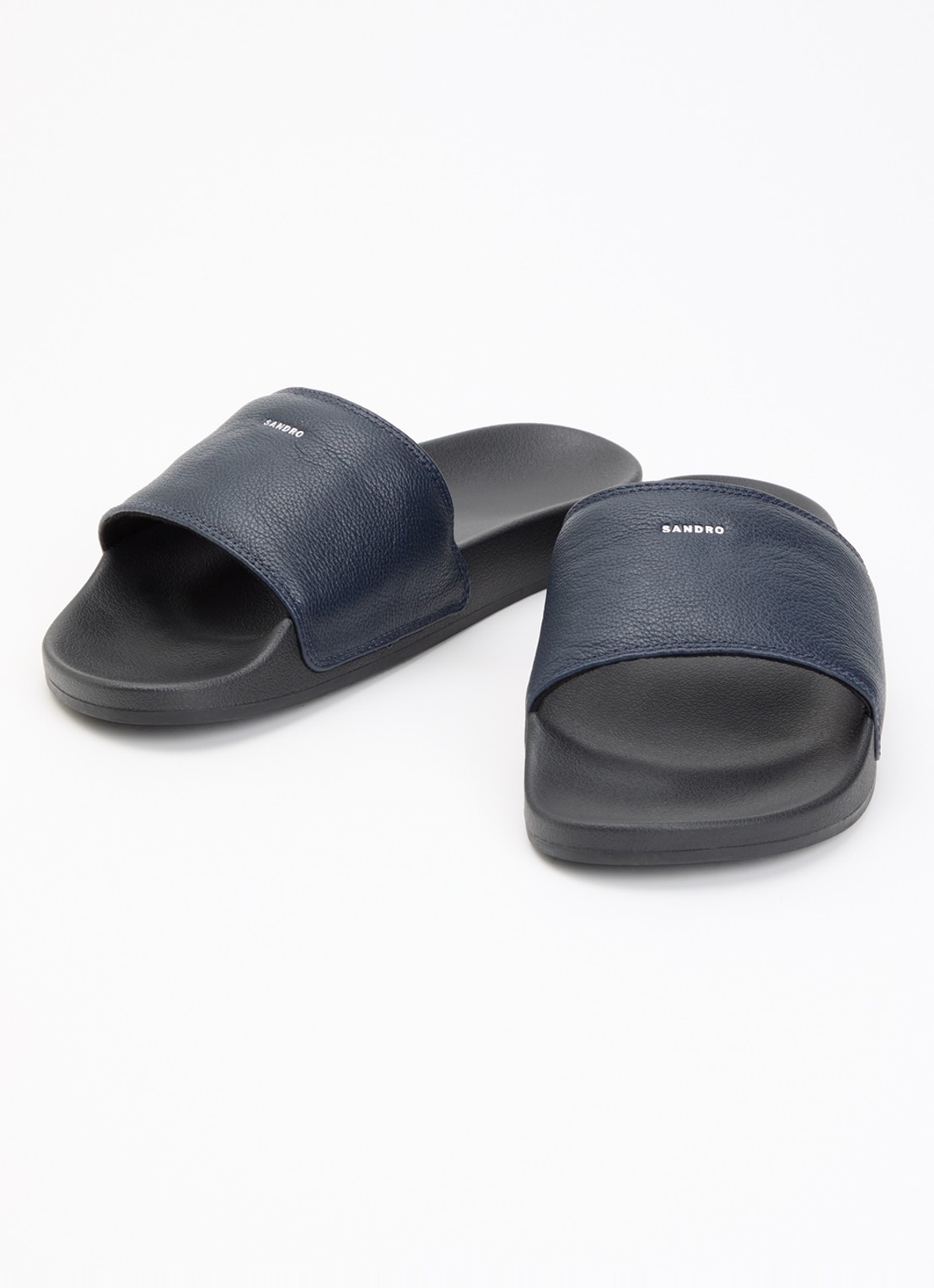 Sandro Slipper van leer met logo - detail 3 donkerblauw