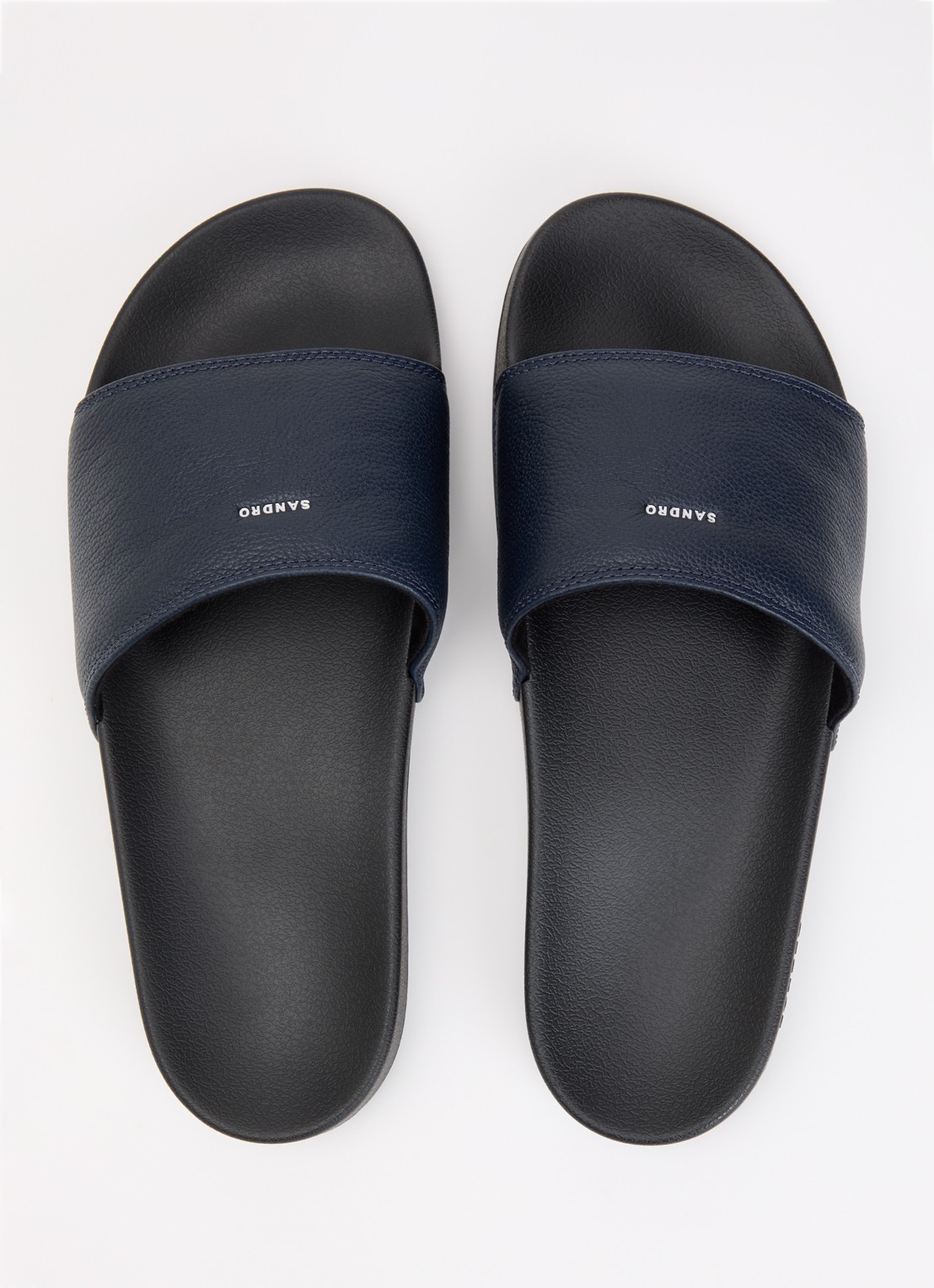 Sandro Slipper van leer met logo - detail 4 donkerblauw
