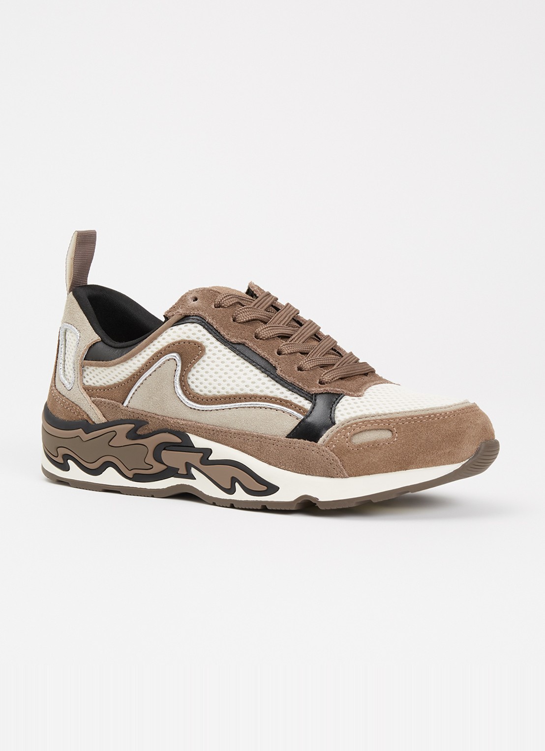 Sandro Sneaker met suède en leren details - voorkant donkerbeige