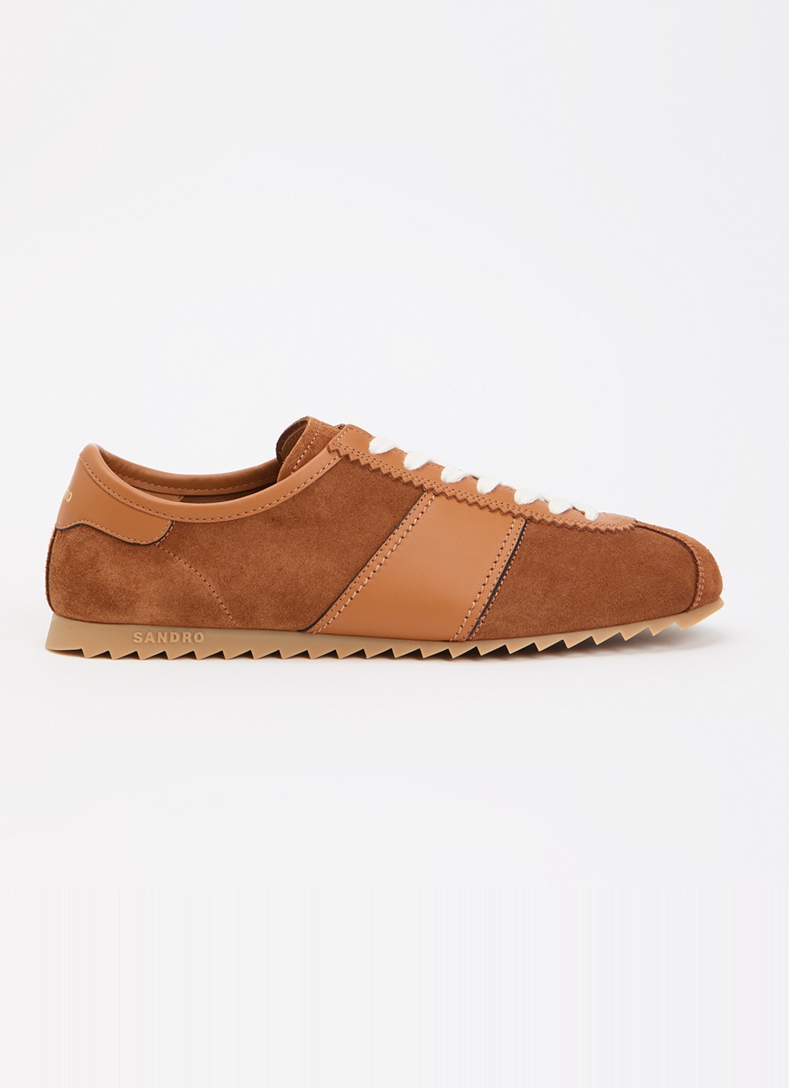 Sandro Sneaker van suède met leren details - voorkant 5 cognac