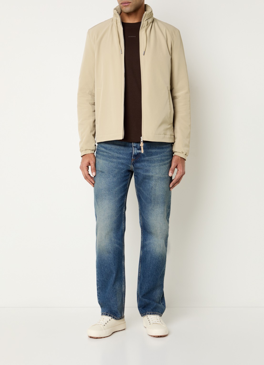 Sandro Softshell jack met opbergbare capuchon en steekzakken - voorkant 4 sand / bruin