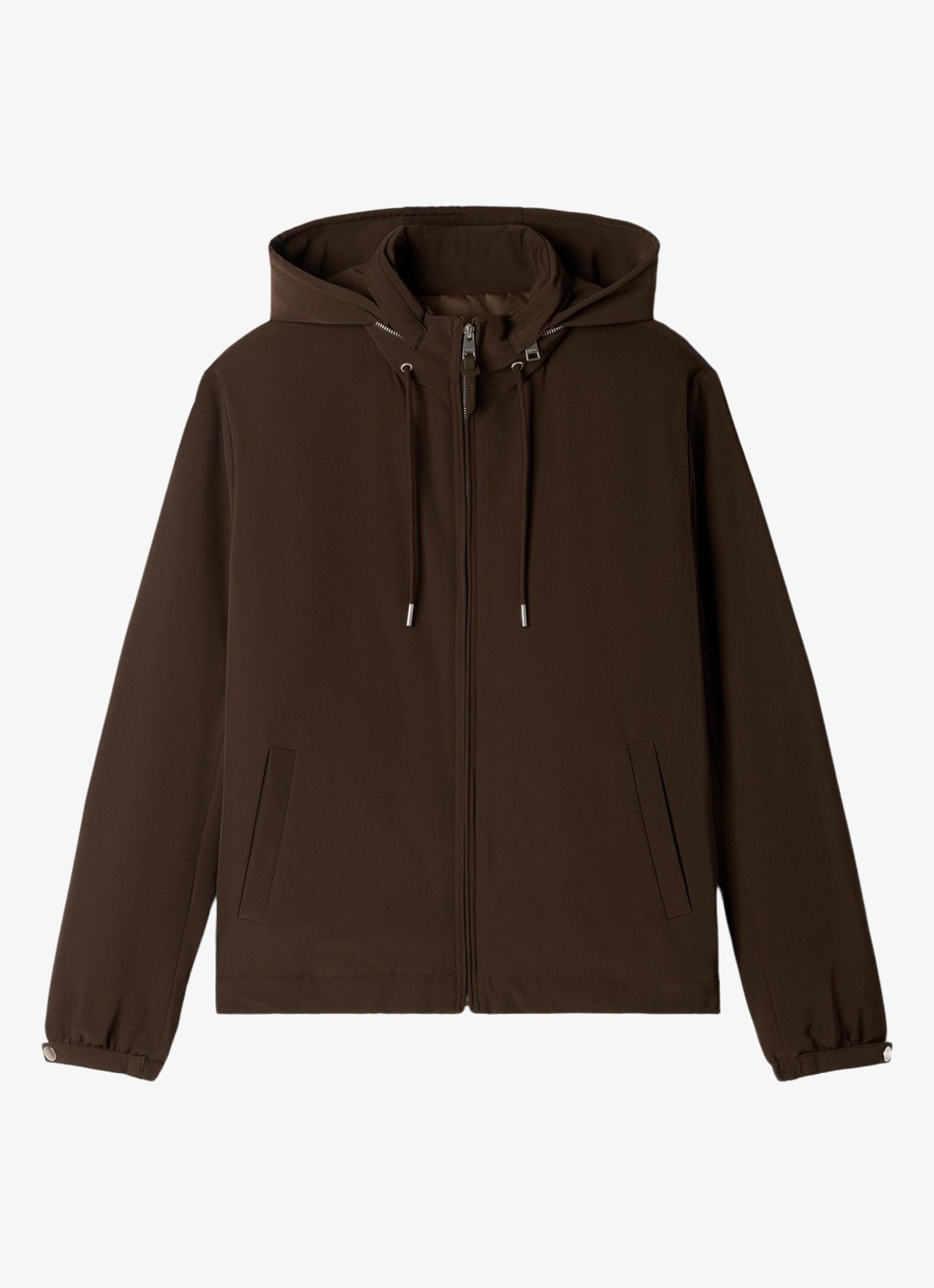 Sandro Softshell jack met opbergbare capuchon en steekzakken - voorkant taupe / khaki