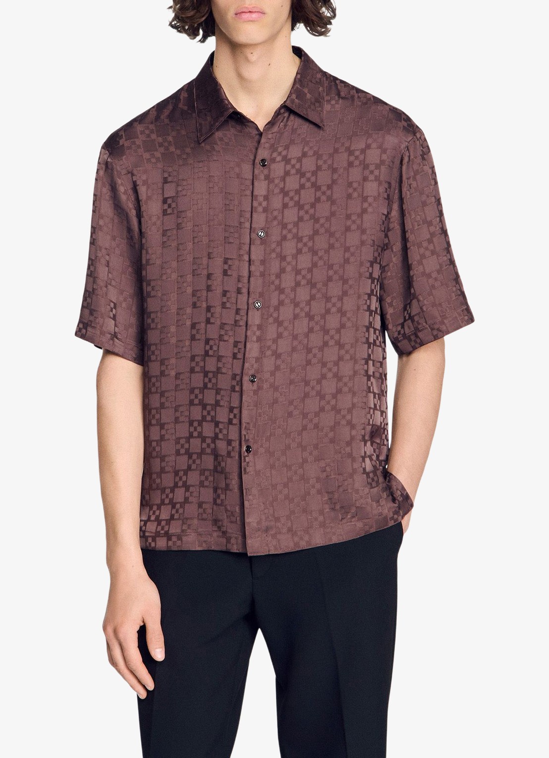 Sandro Square Cross loose-fit shirt - detail 4 chocolate / bruin