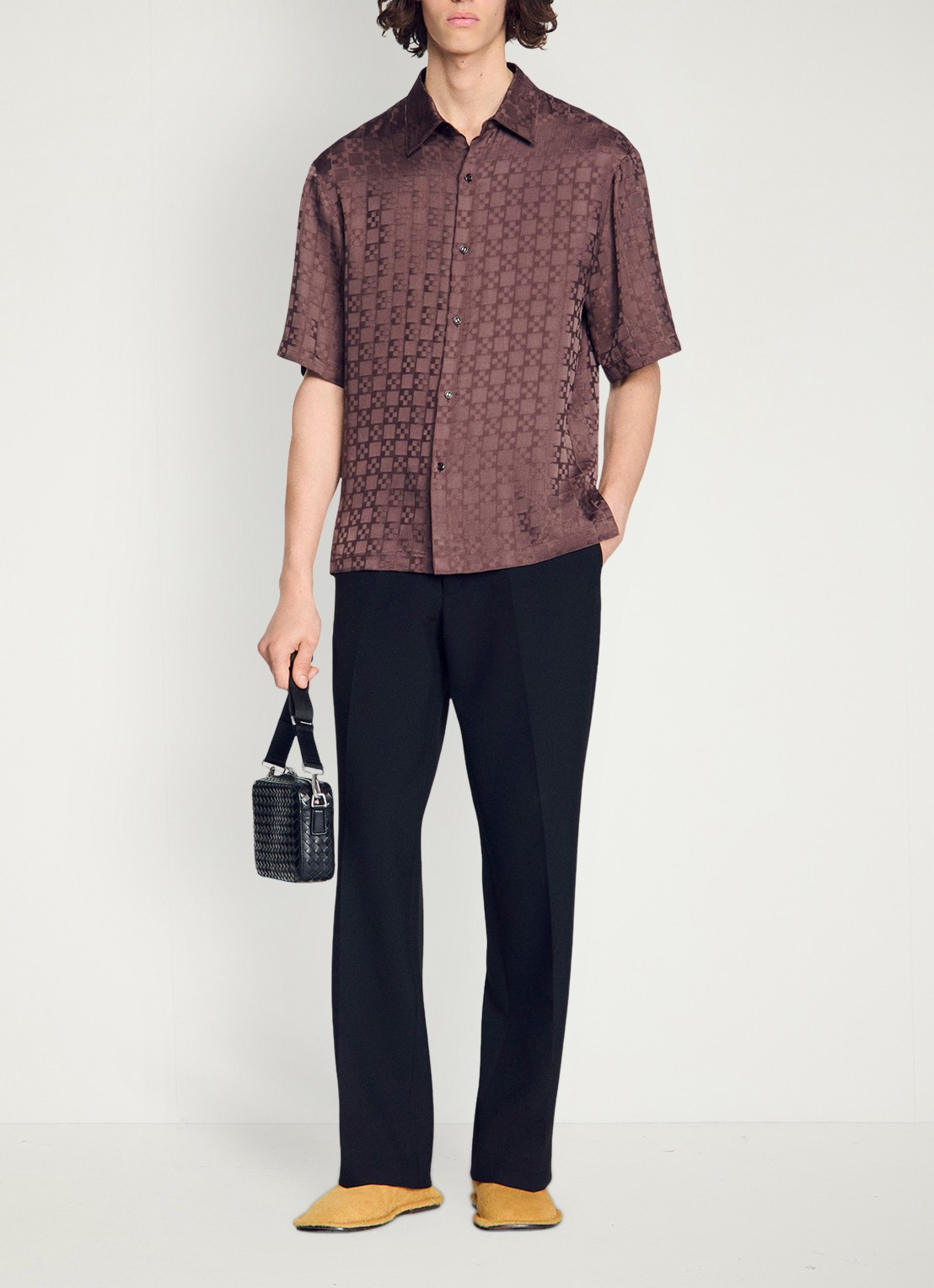 Sandro Square Cross loose-fit shirt - voorkant 2 chocolate / bruin