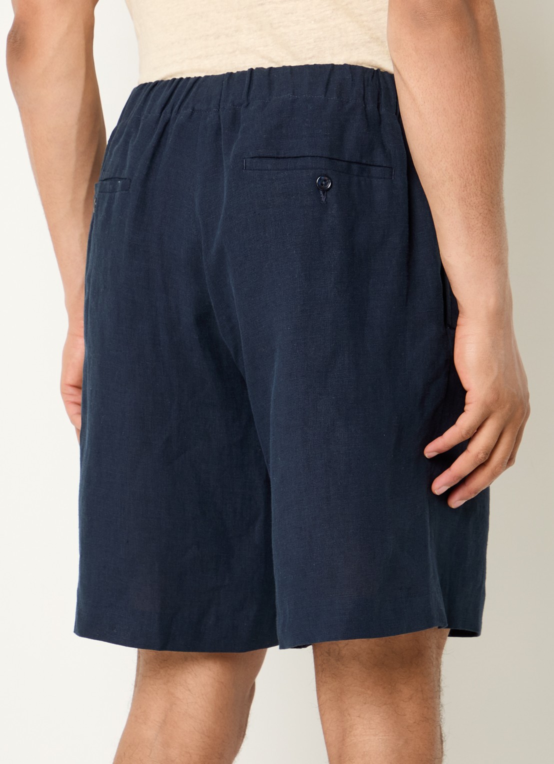 Sandro Straight fit korte broek van linnen met steekzakken - achterkant 4 donkerblauw
