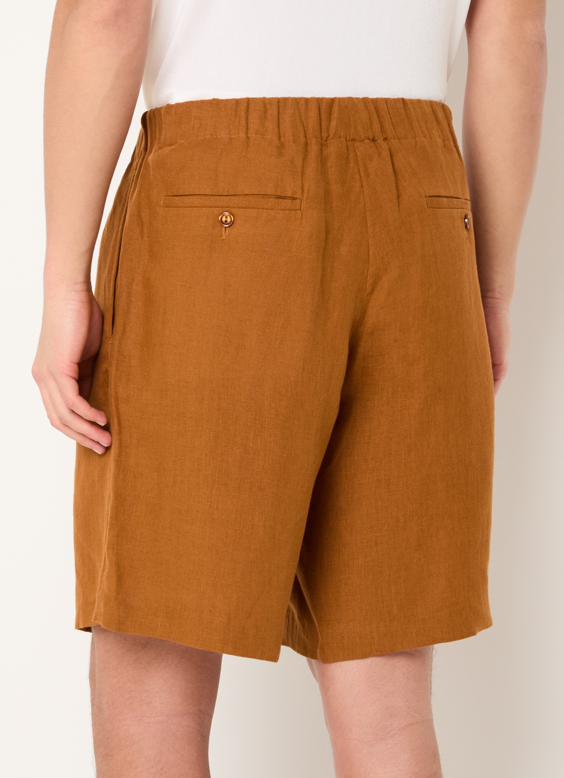 Sandro Straight fit korte broek van linnen met steekzakken - achterkant 2 cognac