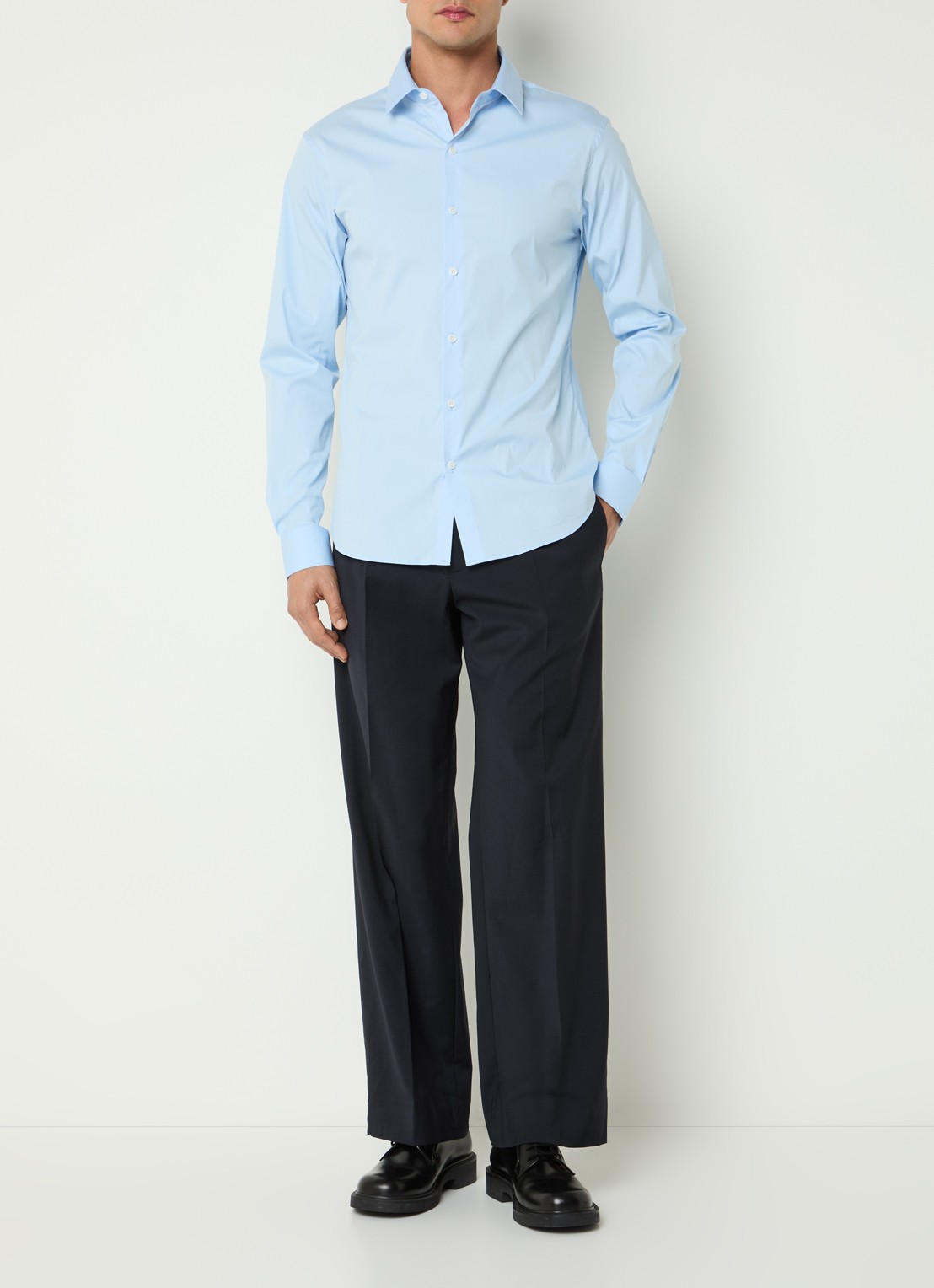 Sandro Straight fit pantalon in wolblend met steekzakken - voorkant 5 donkerblauw