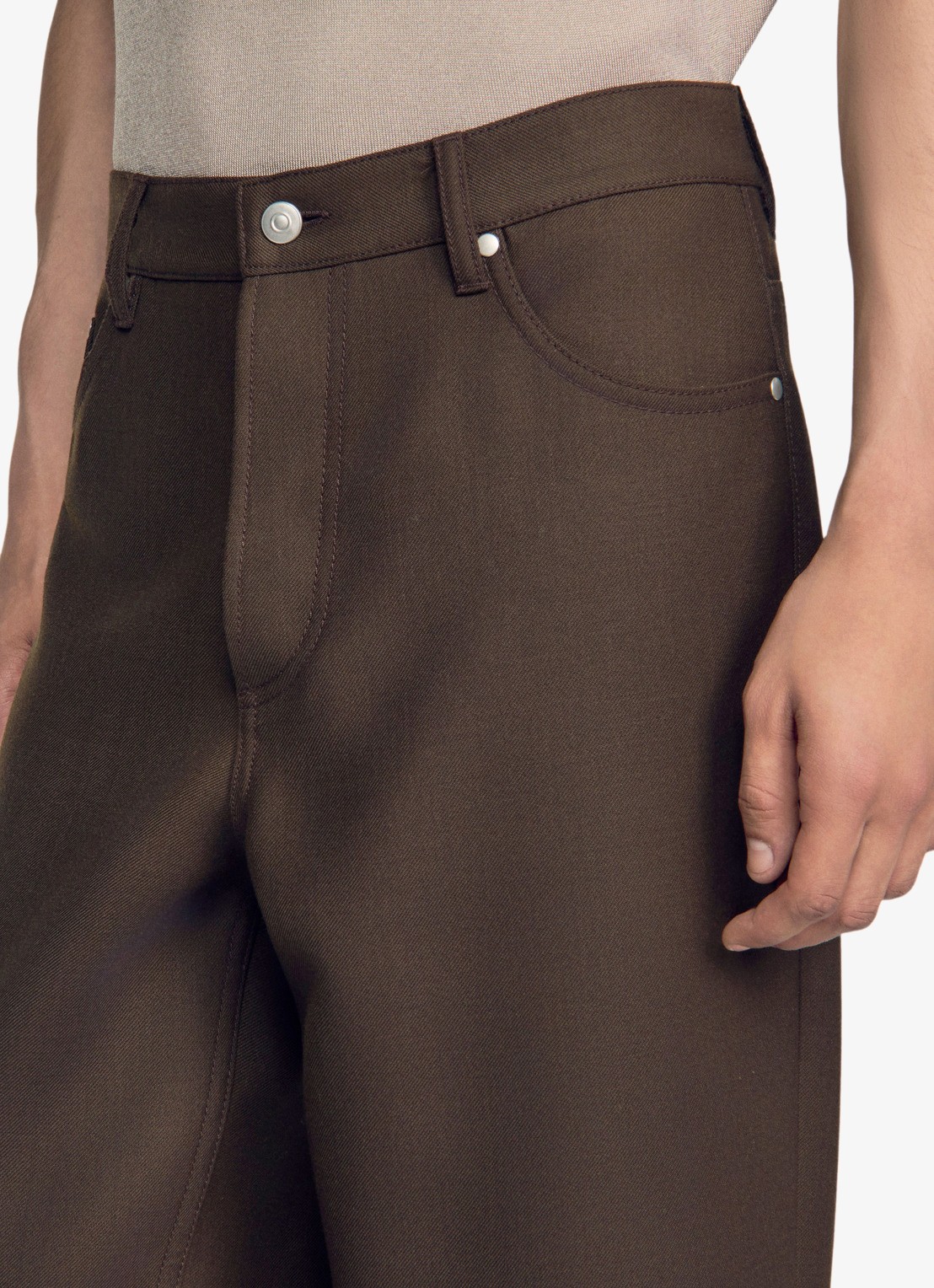 Sandro Straight fit pantalon met steekzakken - detail 5 taupe
