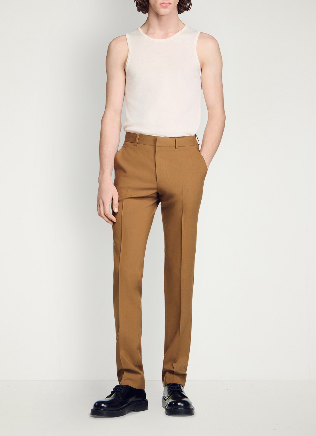 Sandro Straight fit pantalon met steekzakken - voorkant 2 camel