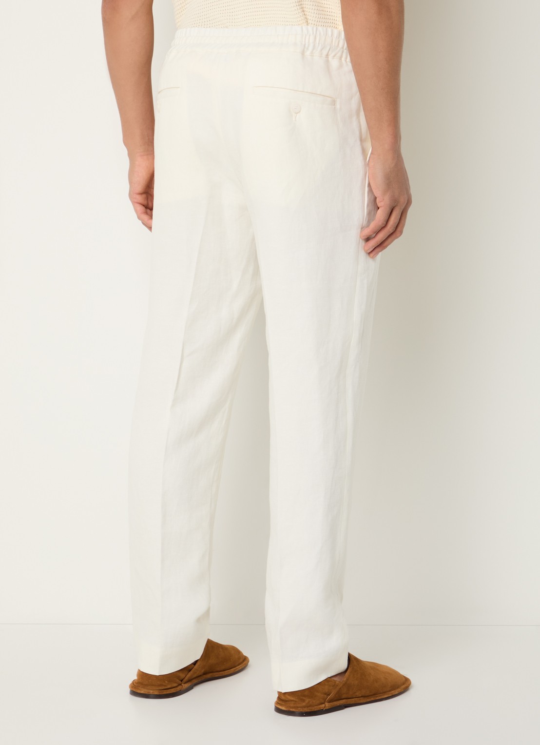 Sandro Straight fit pantalon van linnen met steekzakken - achterkant gebroken wit