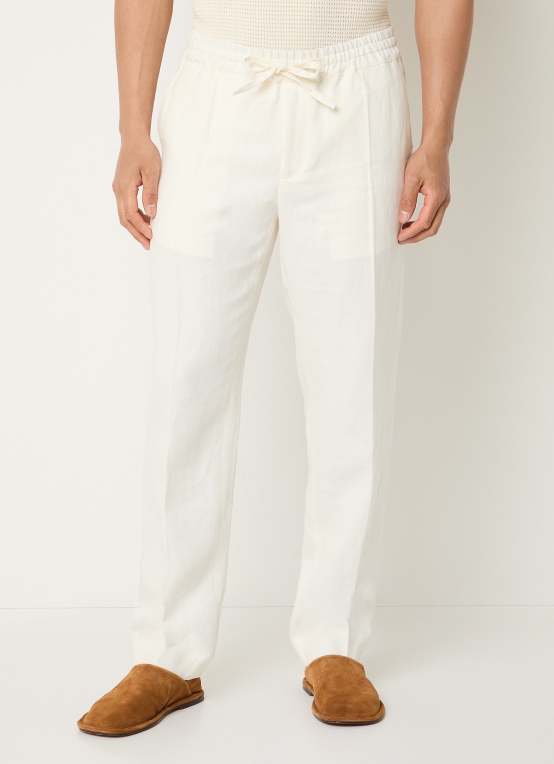 Sandro Straight fit pantalon van linnen met steekzakken - detail 2 gebroken wit