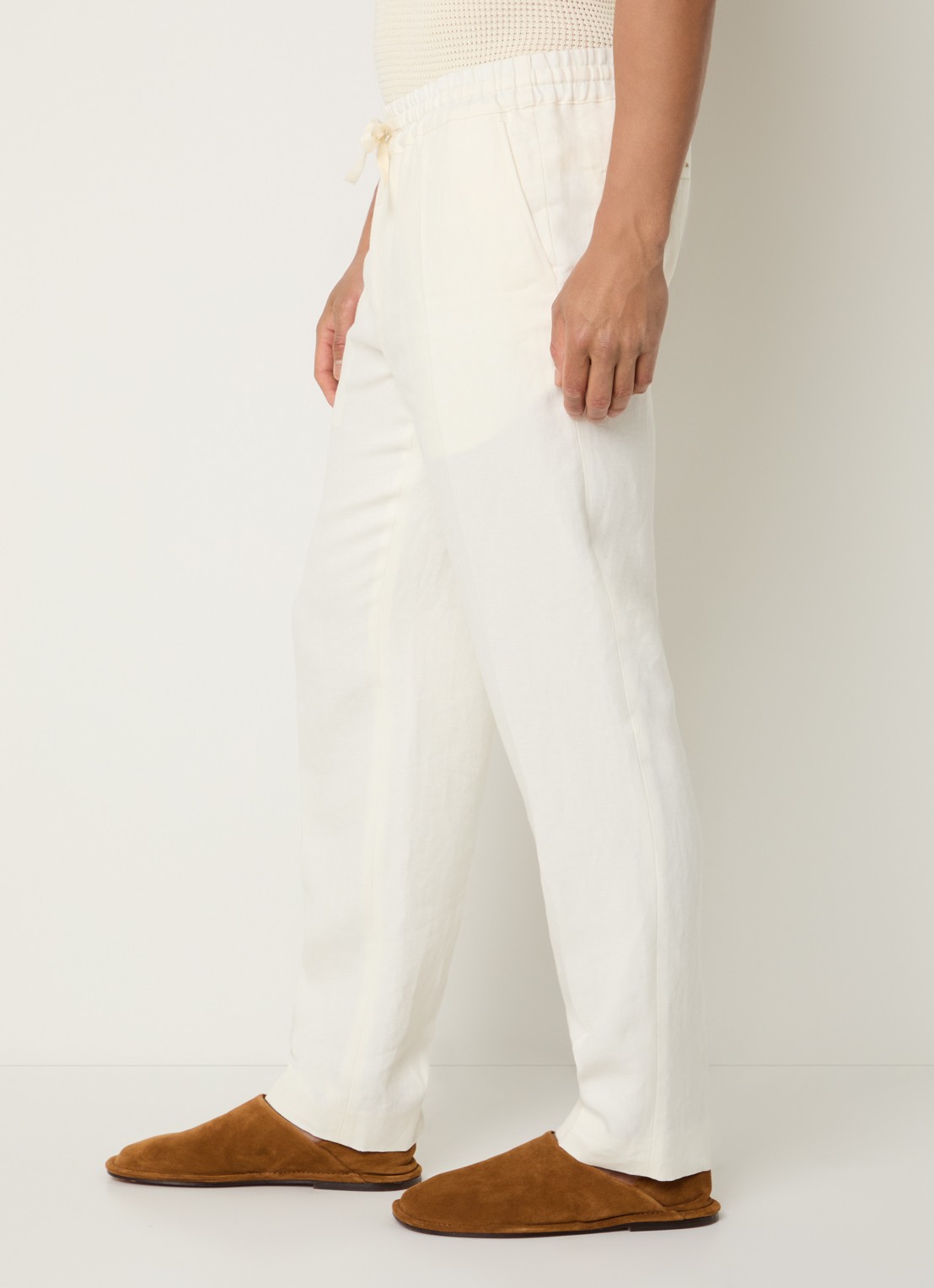Sandro Straight fit pantalon van linnen met steekzakken - detail 3 gebroken wit