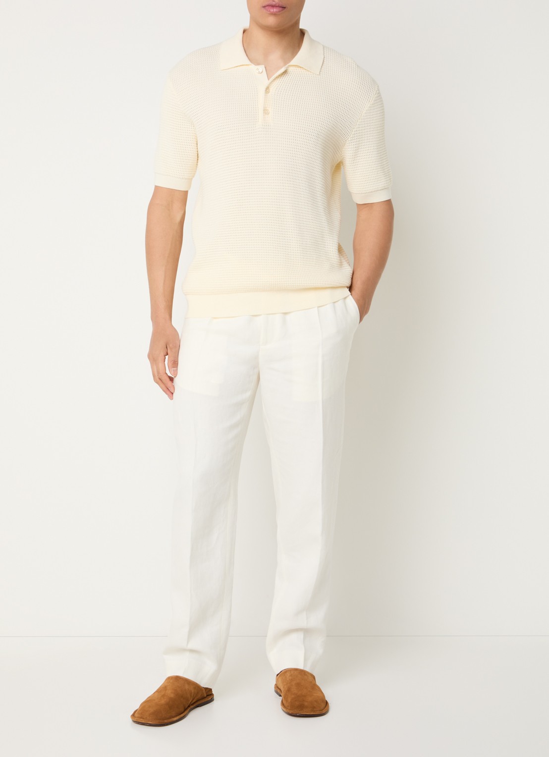 Sandro Straight fit pantalon van linnen met steekzakken - voorkant 5 gebroken wit