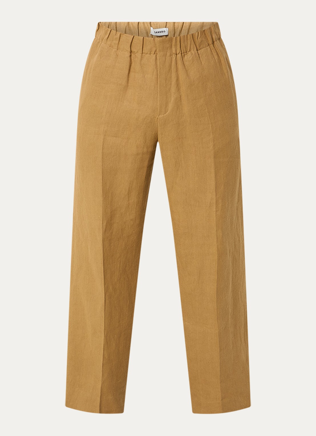 Sandro Straight fit pantalon van linnen met steekzakken - voorkant 2 mosterd