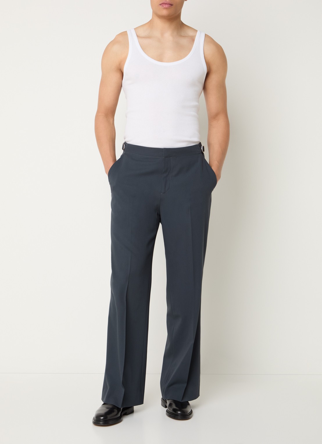 Sandro Straight fit pantalon van scheerwol met steekzakken - voorkant 4 antraciet