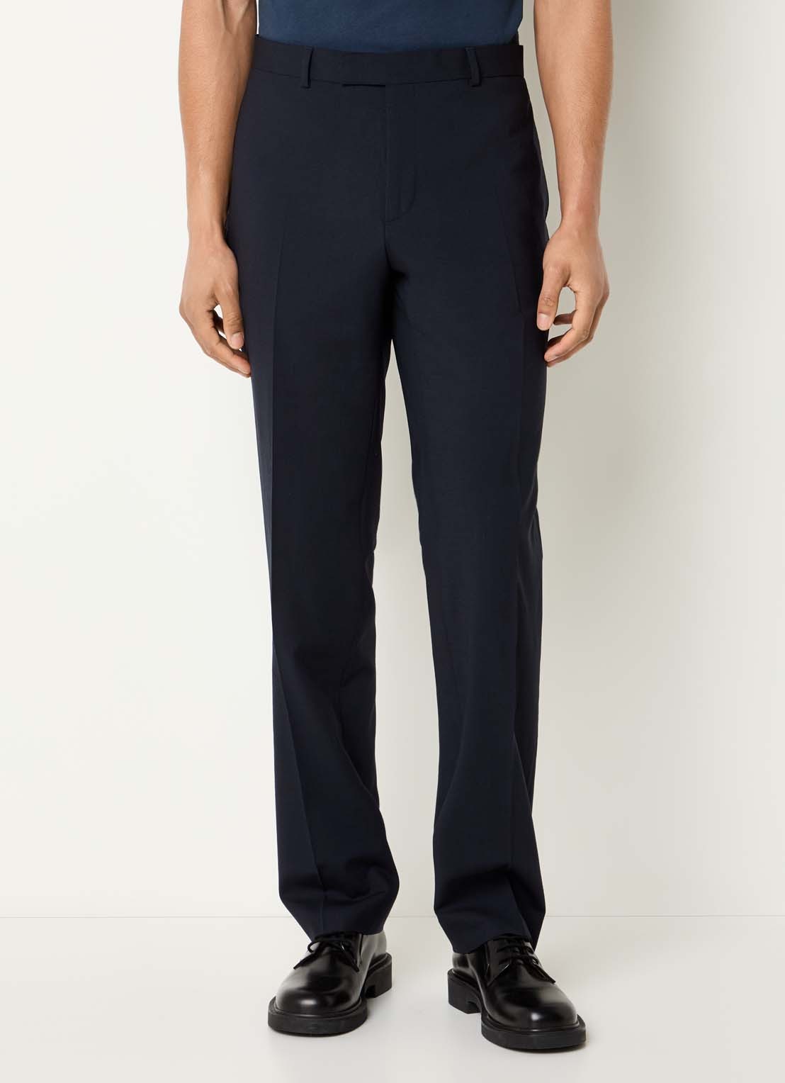 Sandro Straight fit pantalon van scheerwol met steekzakken - detail 4 donkerblauw