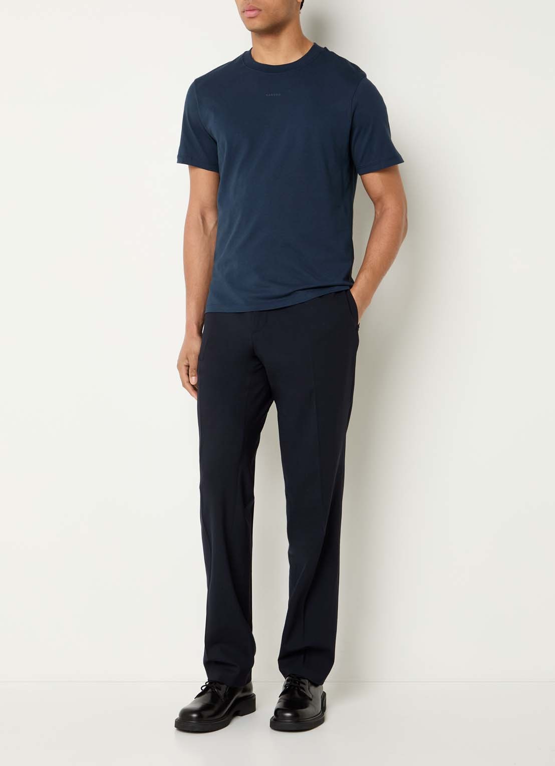 Sandro Straight fit pantalon van scheerwol met steekzakken - voorkant 3 donkerblauw