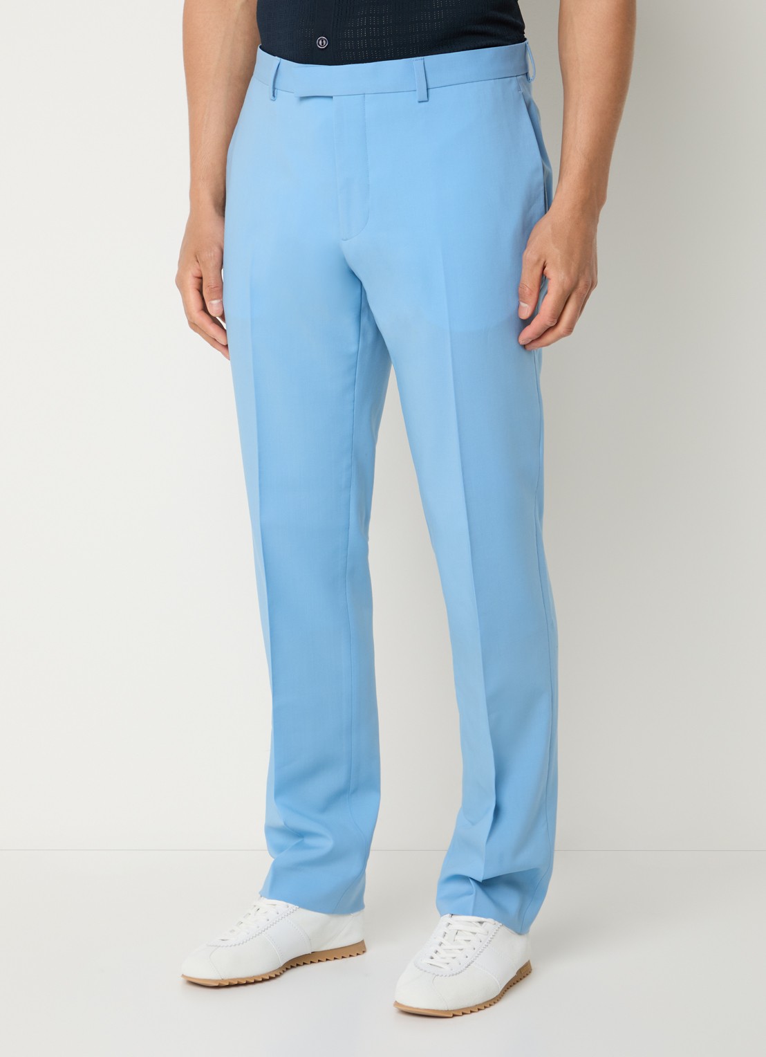 Sandro Straight fit pantalon van wol met steekzakken - detail 4 lichtblauw