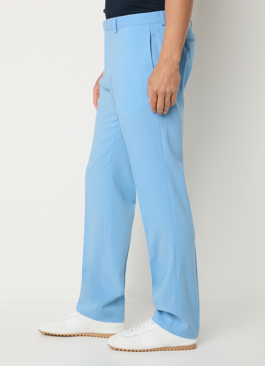 Sandro Straight fit pantalon van wol met steekzakken - detail 5 lichtblauw