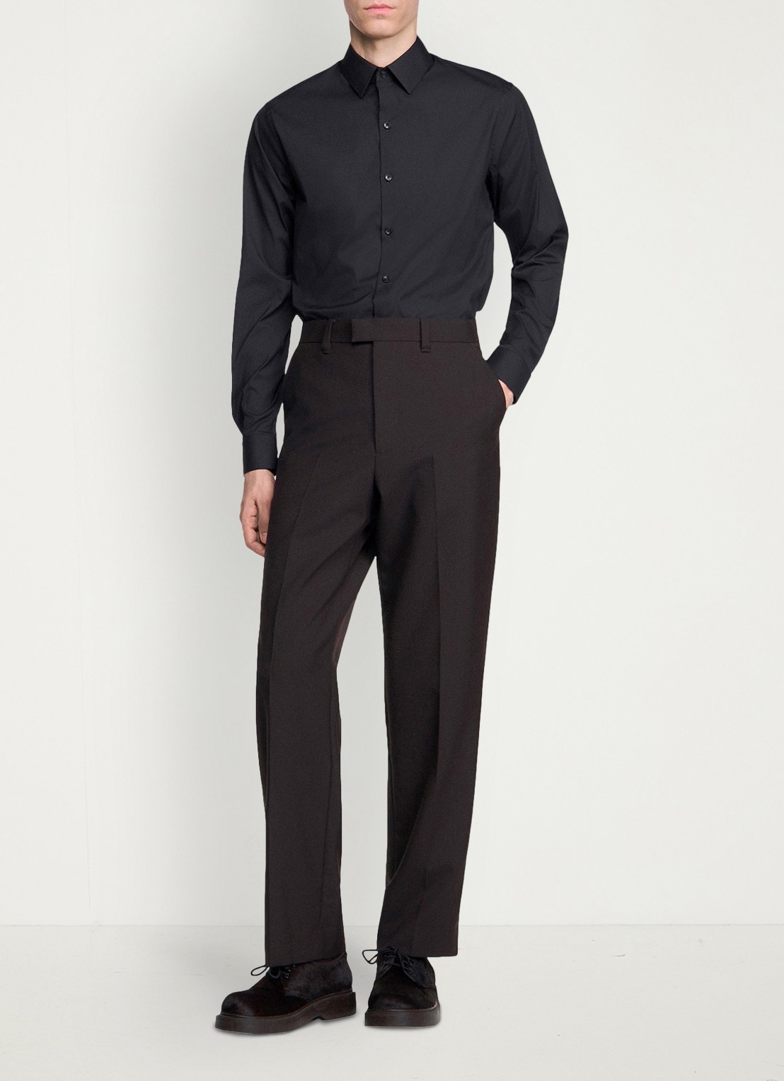 Sandro Straight fit pantalon van wol - detail 2 chocoladebruin