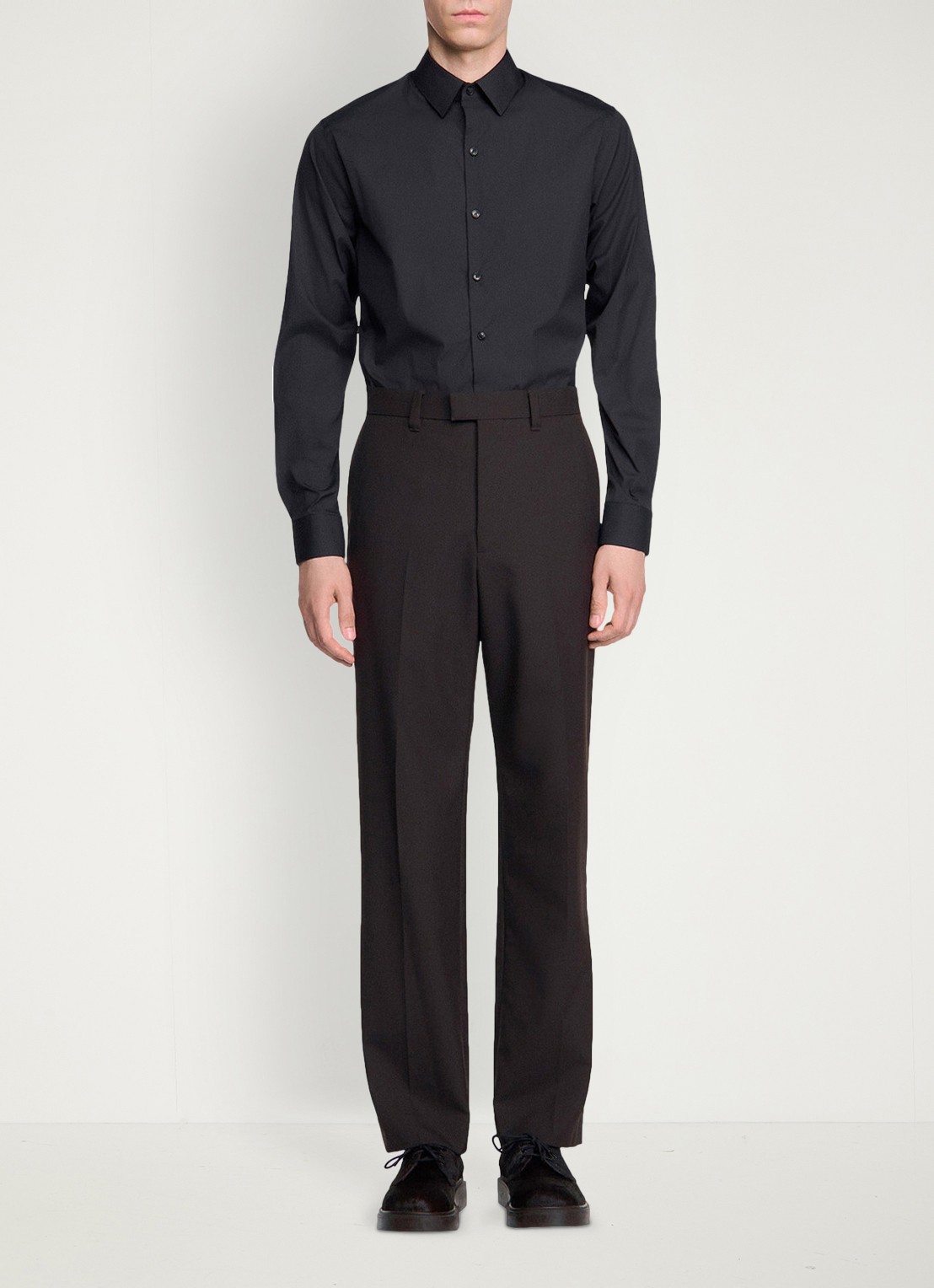 Sandro Straight fit pantalon van wol - voorkant 5 chocoladebruin