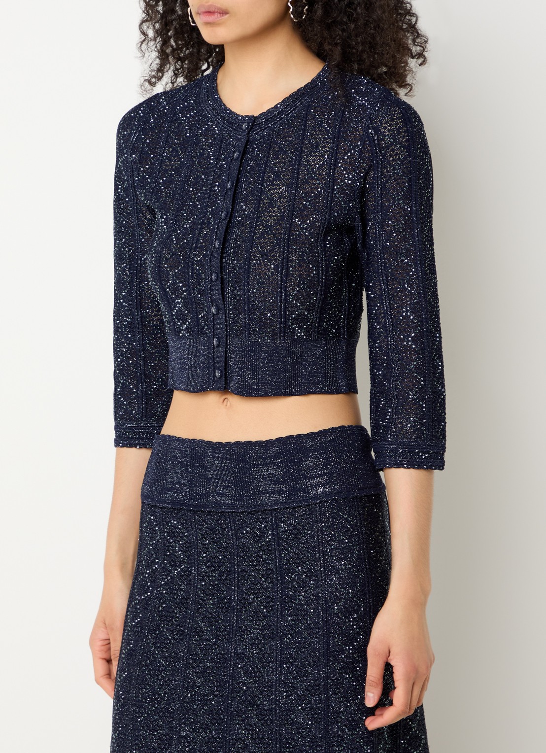 Sandro Strass knit cropped cardigan - detail 2 navy blue / blauw