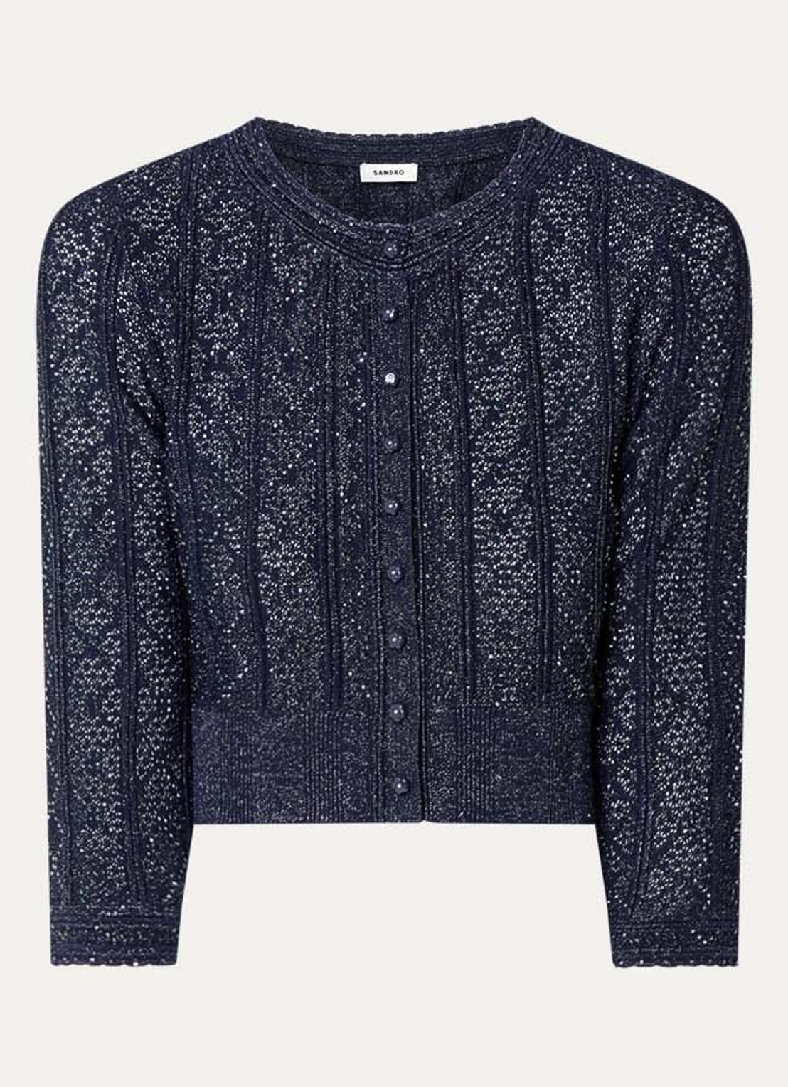Sandro Strass knit cropped cardigan - voorkant 3 navy blue / blauw