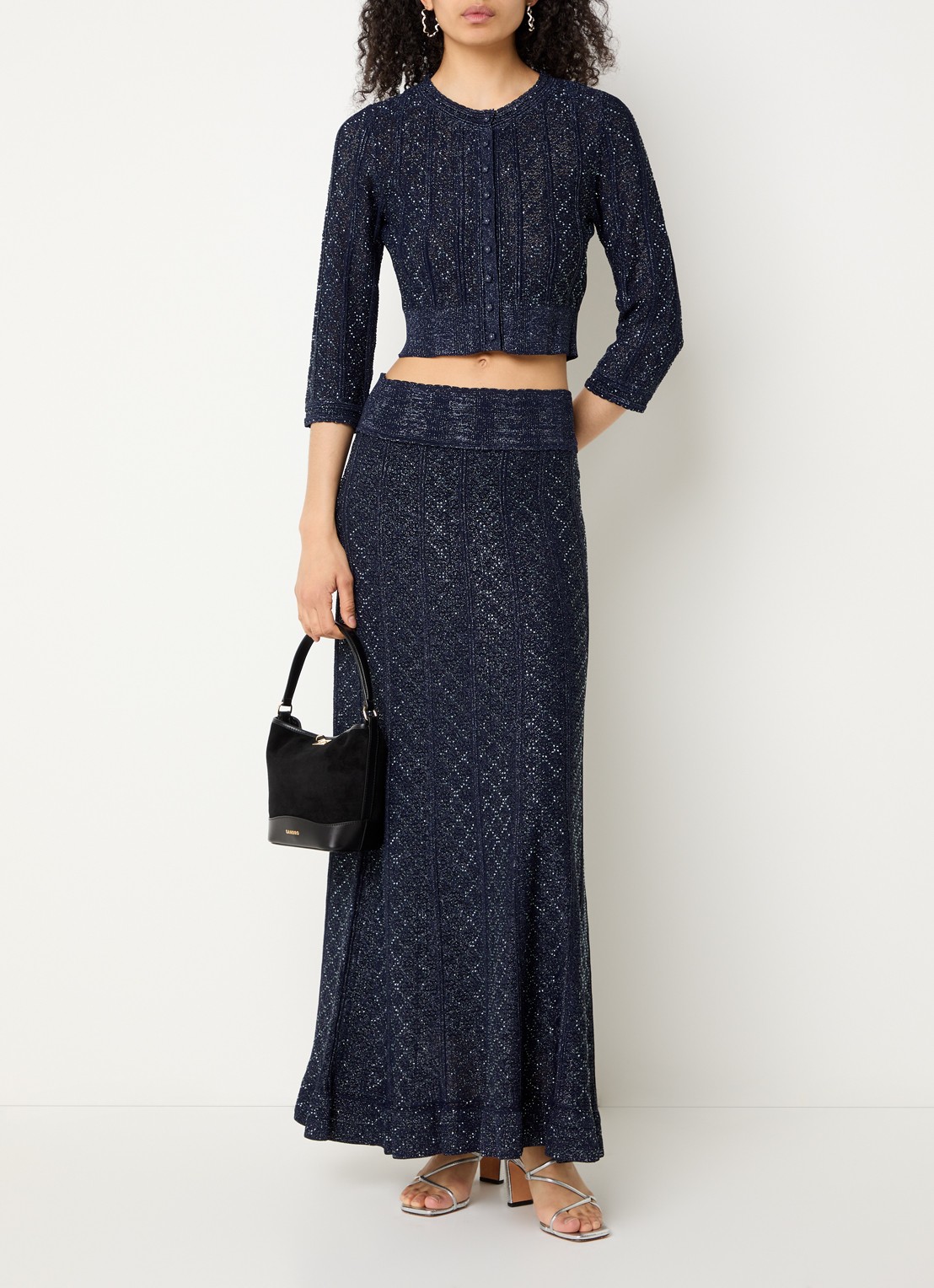 Sandro Strass knit cropped cardigan - voorkant 4 navy blue / blauw