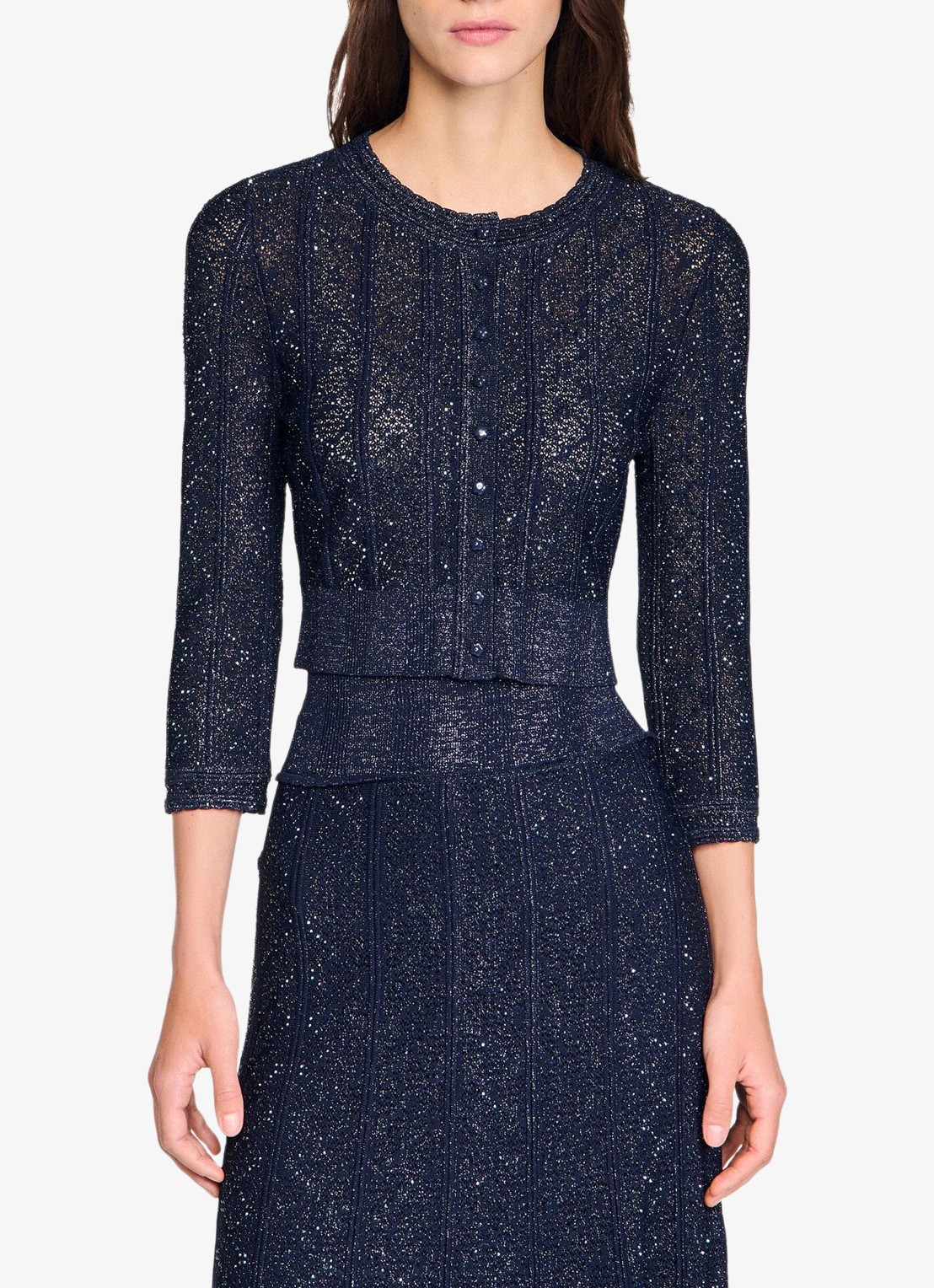 Sandro Strass knit cropped cardigan - detail 4 navy blue / blauw