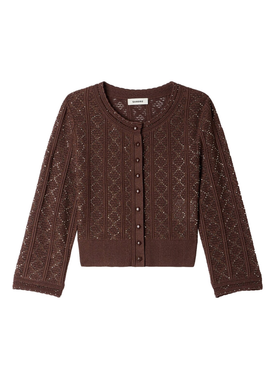 Sandro Strass knit cropped cardigan - voorkant brown / bruin