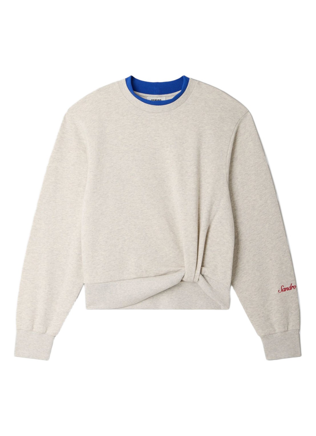 Sandro Sweater met gemêleerd dessin en logo - voorkant 2 lichtgrijs
