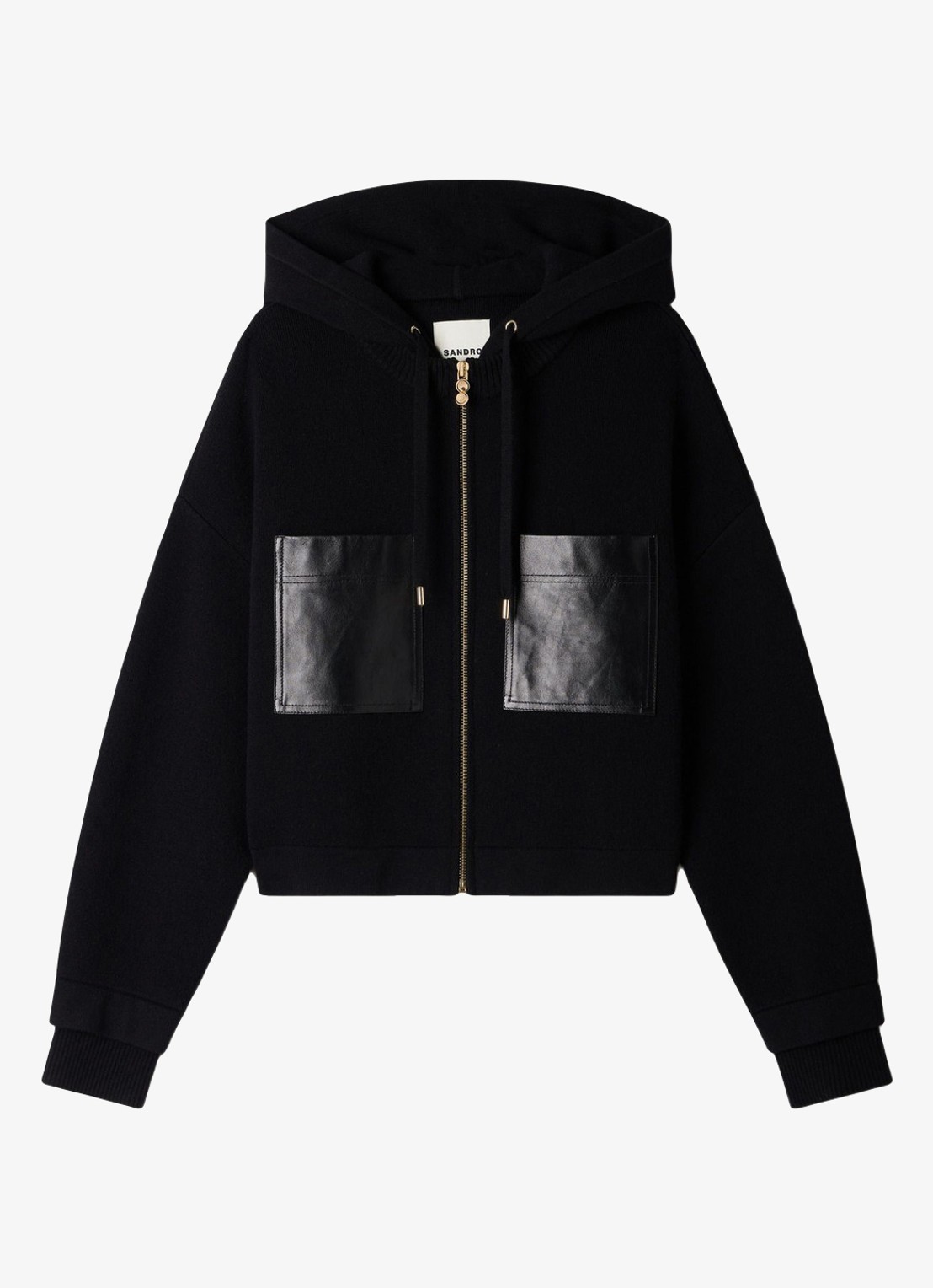 Sandro Sweatvest met details van leer - voorkant zwart
