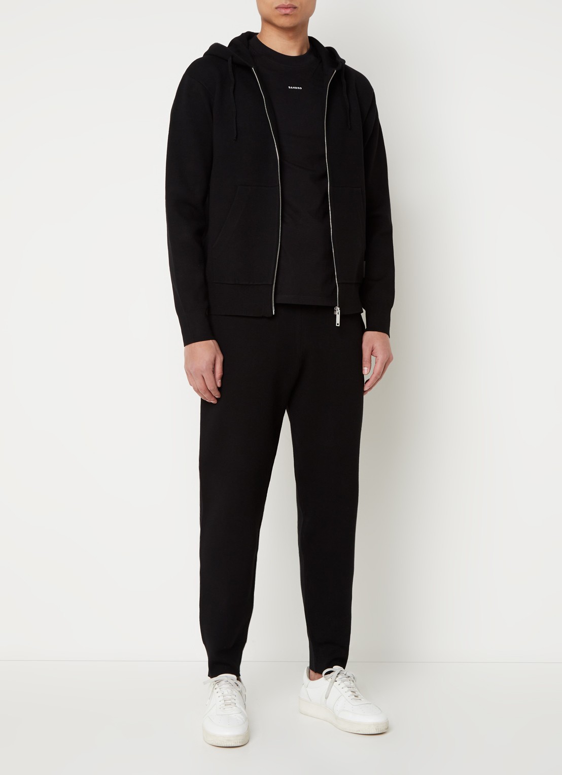Sandro Sweatvest met steekzakken en logo - voorkant 4 zwart