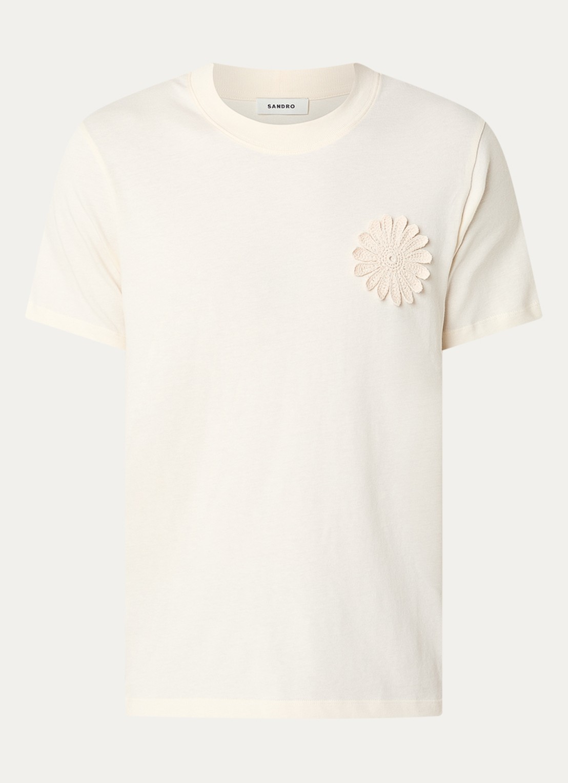 Sandro T-shirt met bloemborduring - voorkant gebroken wit